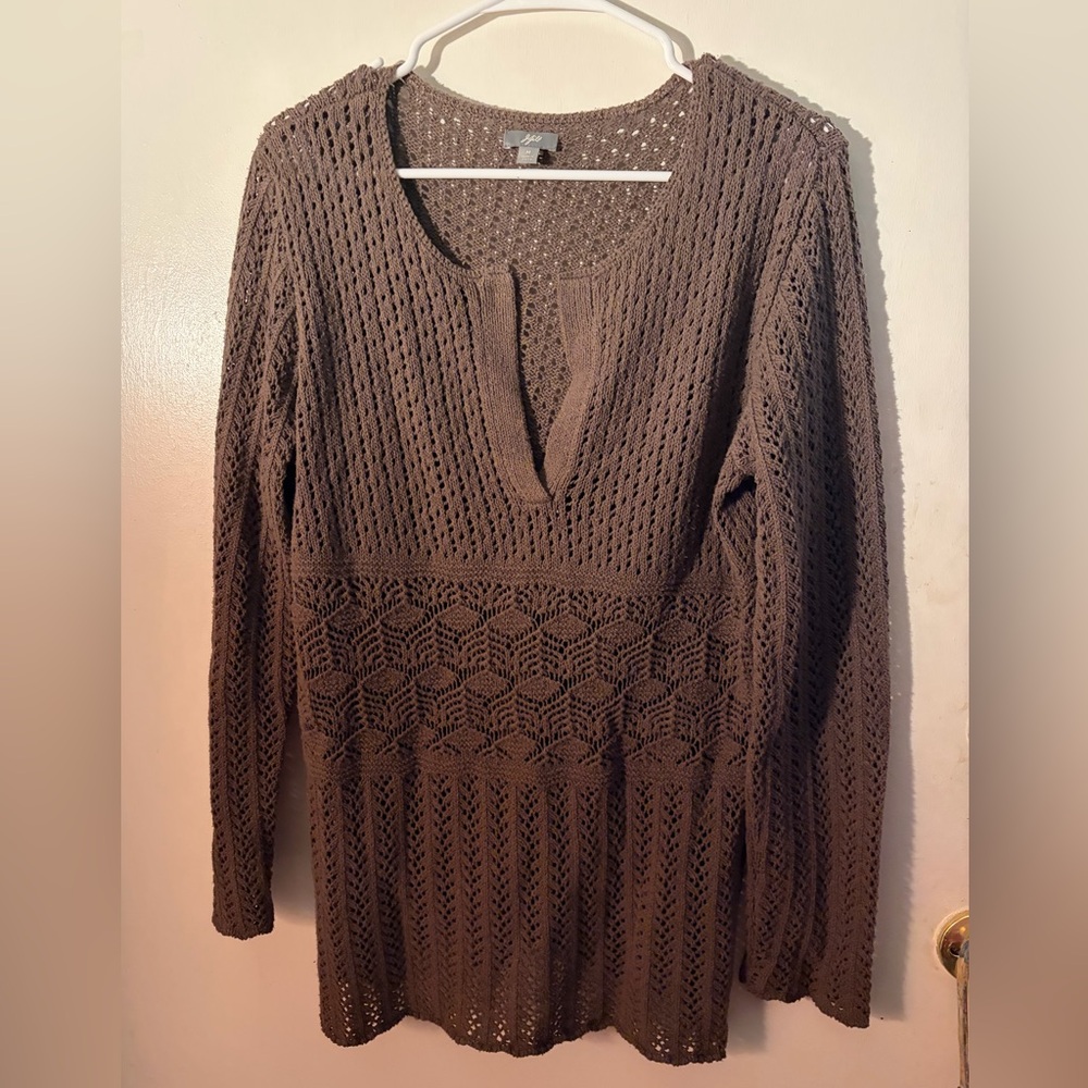 J. Jill Chocolate V-Neck Open Sweater 80% silk 20% cotton. Medium.